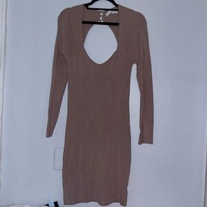 Astr the Label | Beige Long Sleeve Cut-Out Dress